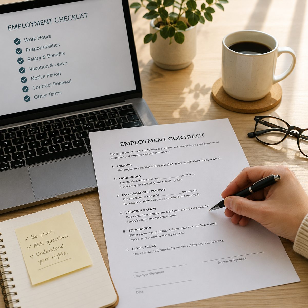 Reviewing an employment contract with a clear checklist