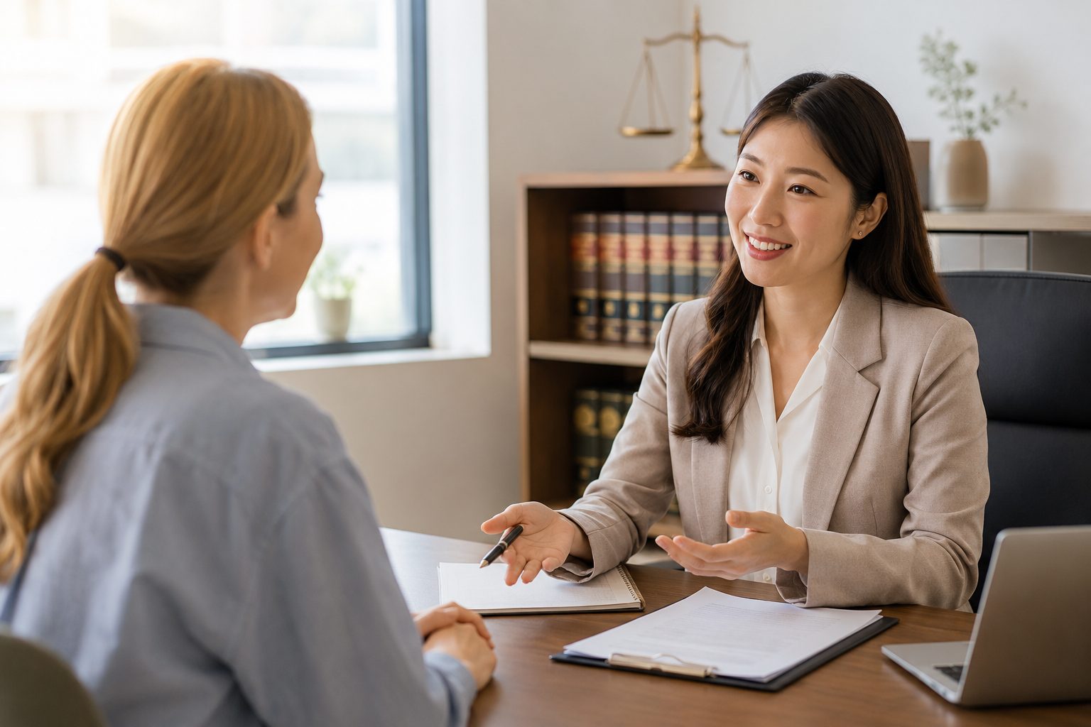 A Korean consultant guiding a foreign teacher one-on-one